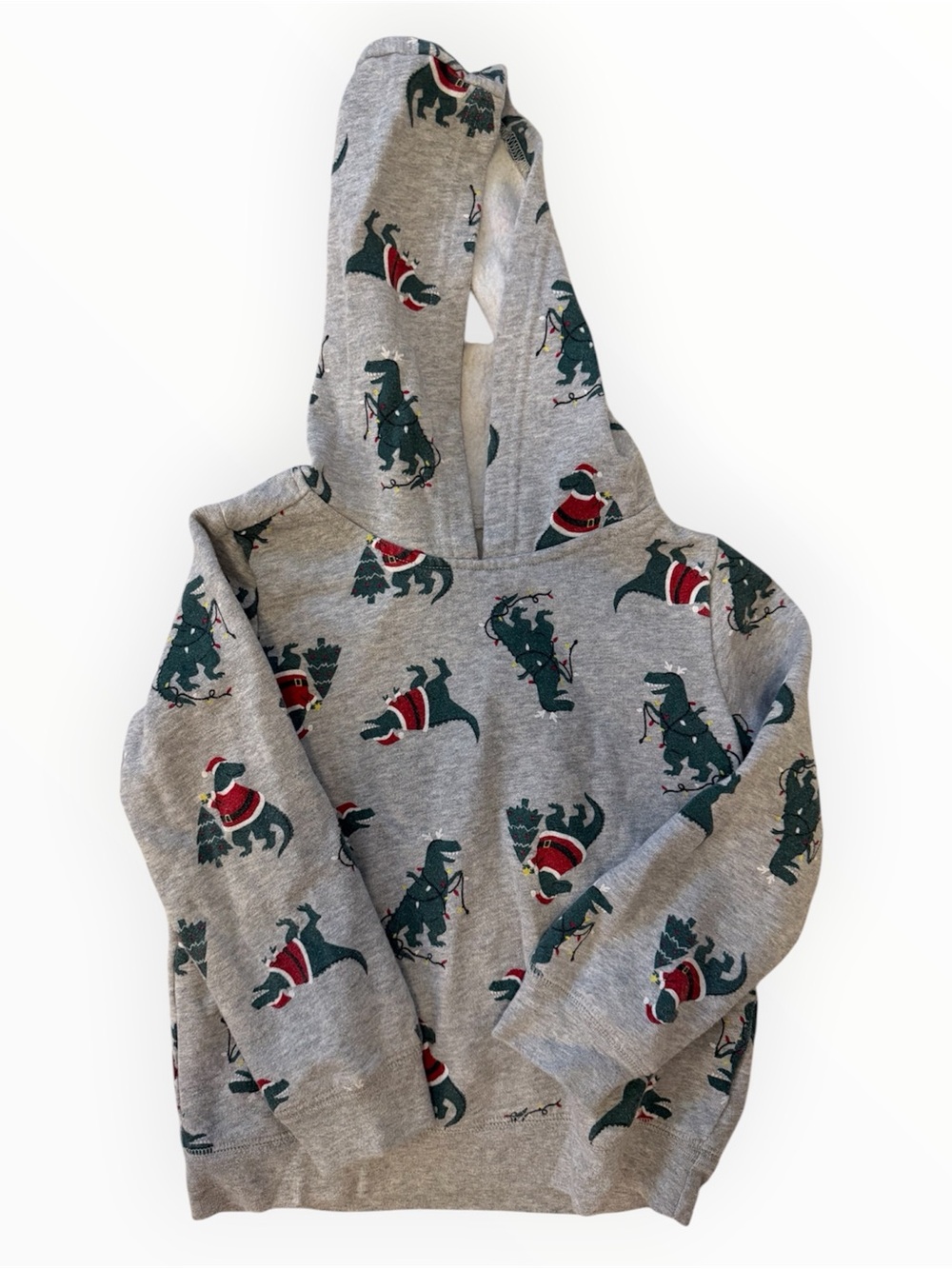 Carter’s Boys 5T Christmas Dinosaur Hoodie Gray Holiday Pullover